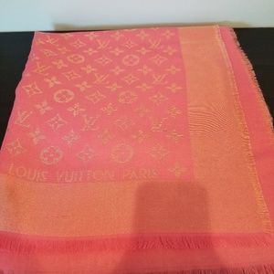 Like New Louis Vuitton pink large monogram scarf